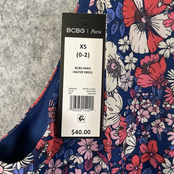 BCBG Paris Dress Womens XS Blue Pink Halter Floral Chiffon Handkerchief Hem Boho - Picture 13 of 15